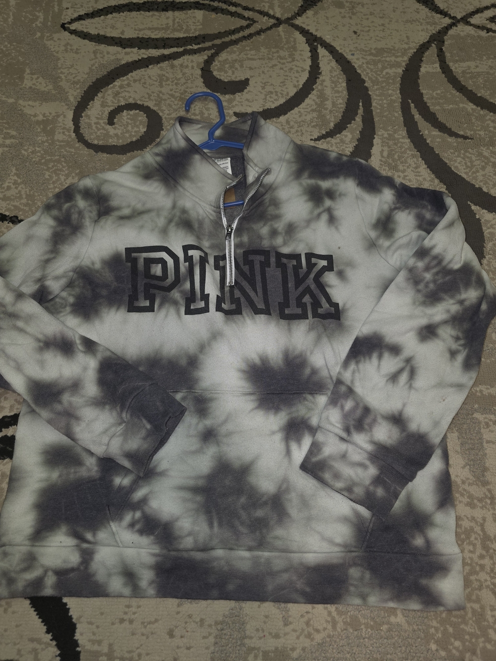 PINK Victoria's Secret Black & White Tie-Dye Quarter-Zip Sweatshirt